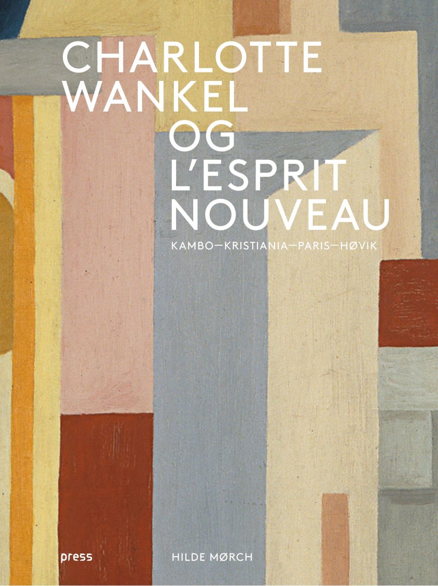 Fotografi av bokomslaget til boken om Charlotte Wankel. Tekst på omslag med tittel og forfatter på et av maleriene til kunstneren